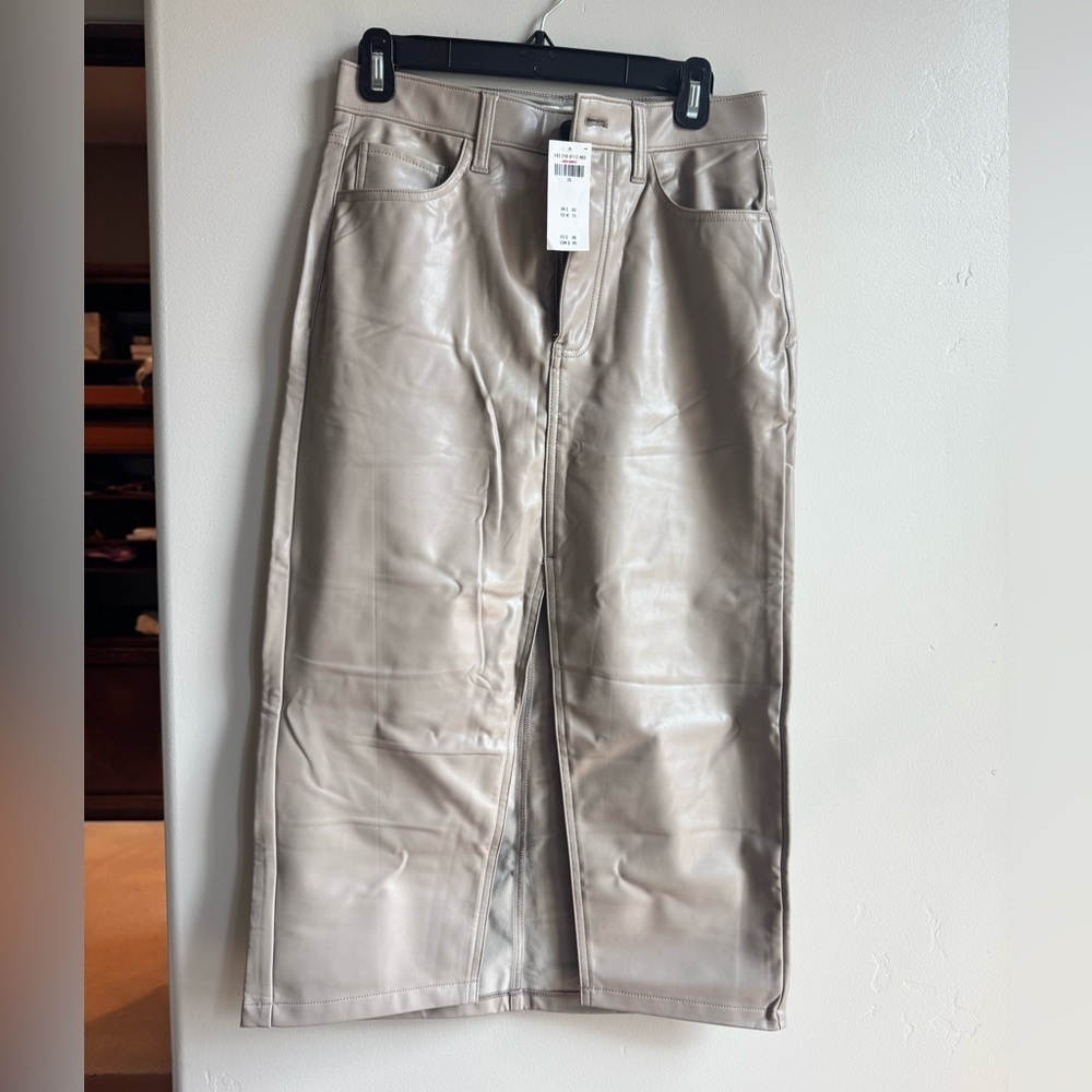 Abercrombie Faux Leather Midi Skirt Tan High Rise Minimalist Academia Preppy 26